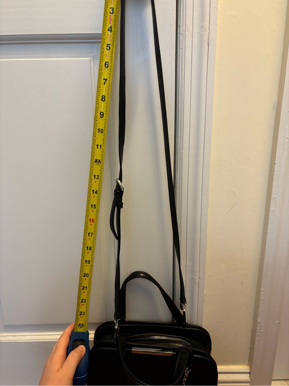 NWOT Calvin Klein Black Leather Top-Handle/ Crossbody Bag with small charm - Picture 9 of 14